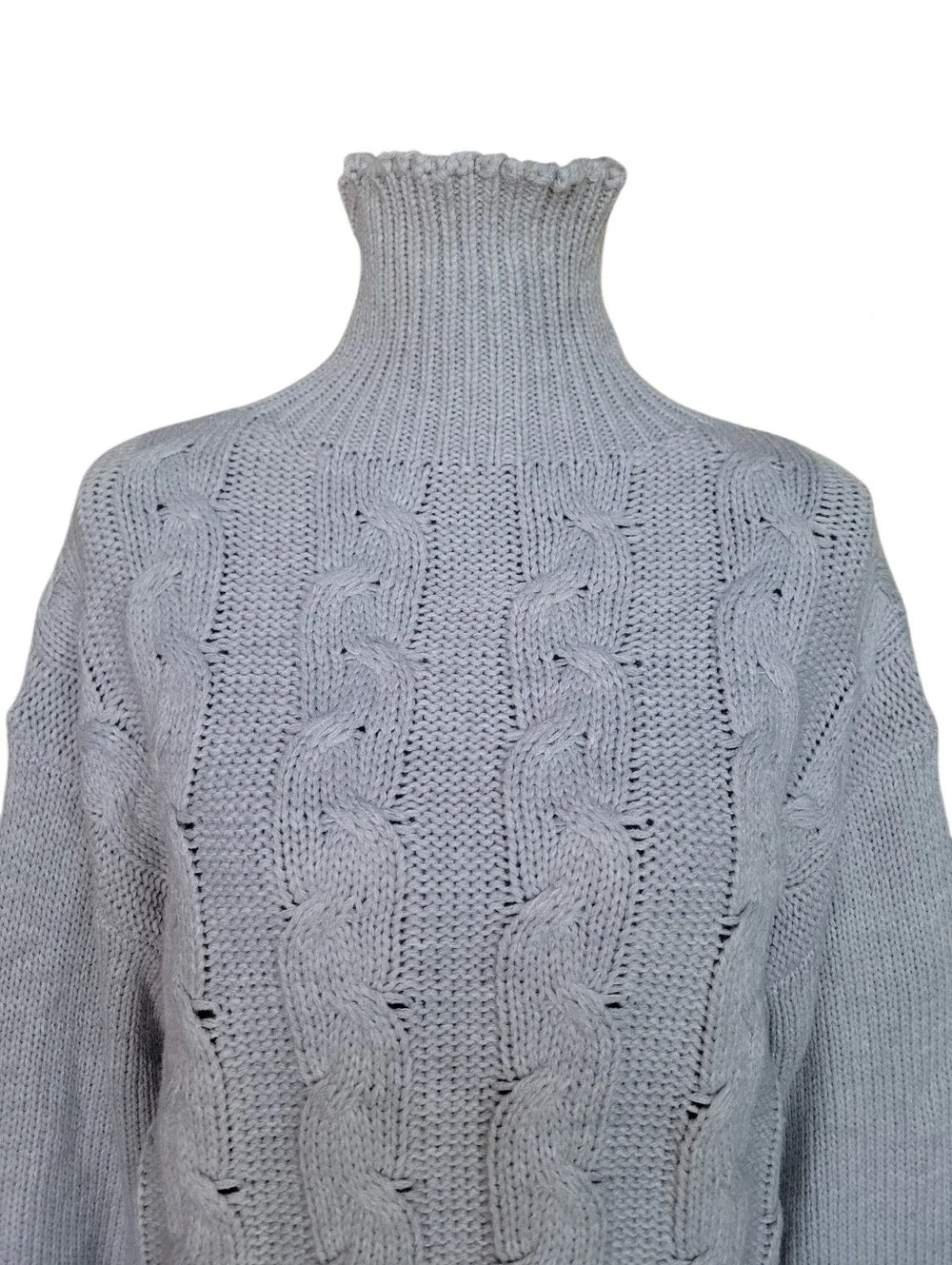 Women's Grey Cable Knit Turtleneck Sweater